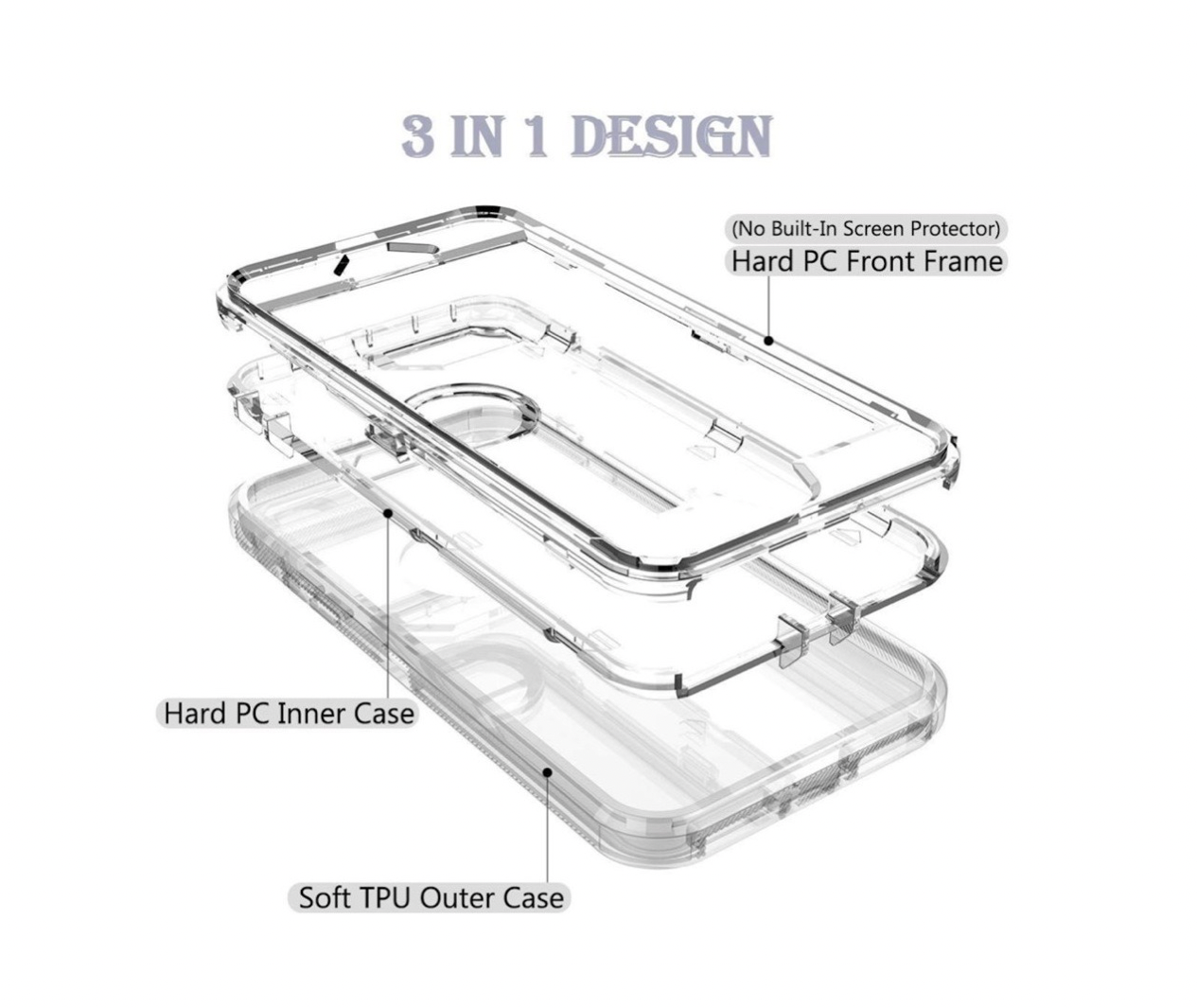 Funda Protector Tipo OtterBox Transparente para iPhone 7/8 Plus más Mica de Cristal Templado Gratis.