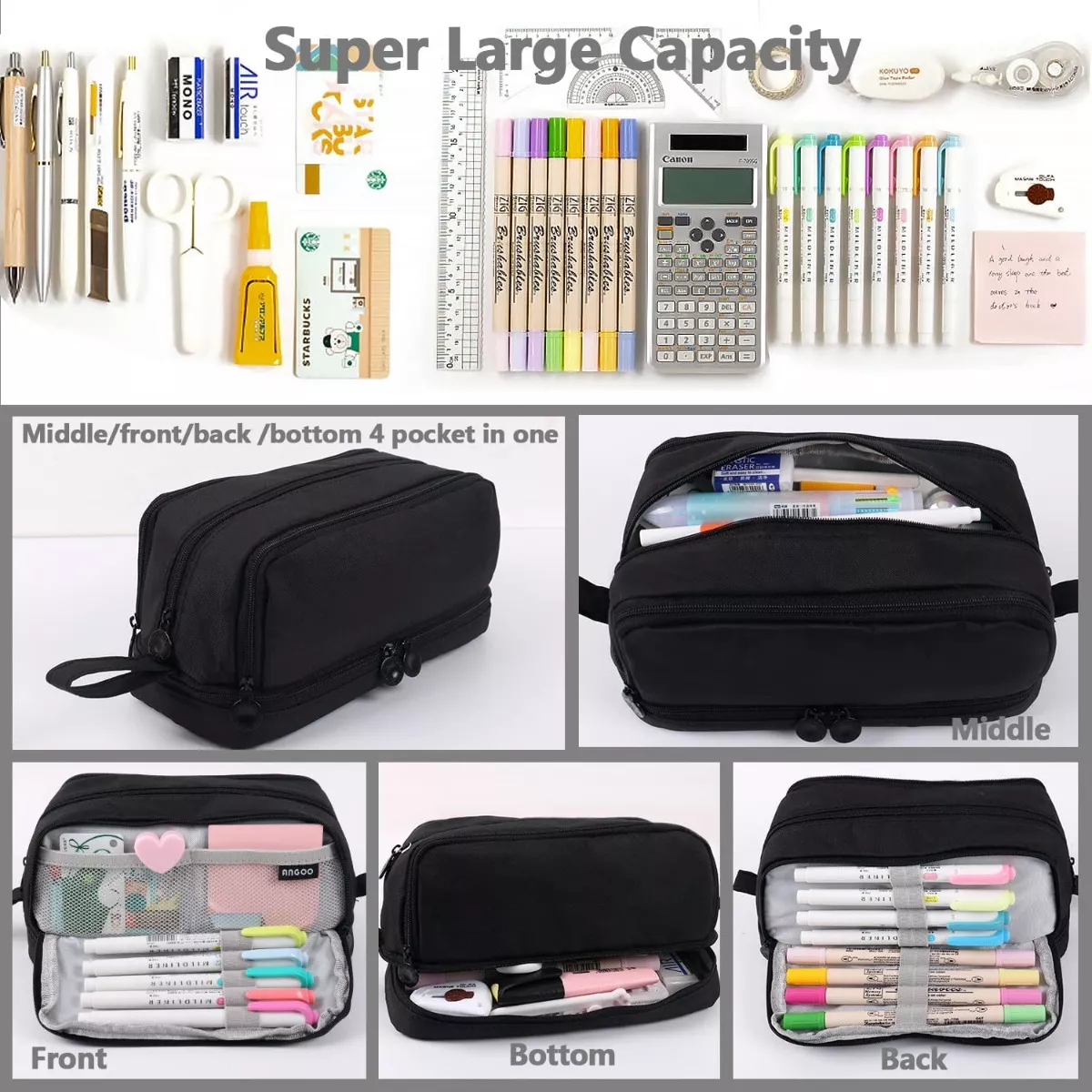 Estuche Para Lápices De Gran Capacidad Con 4 Compartimentos