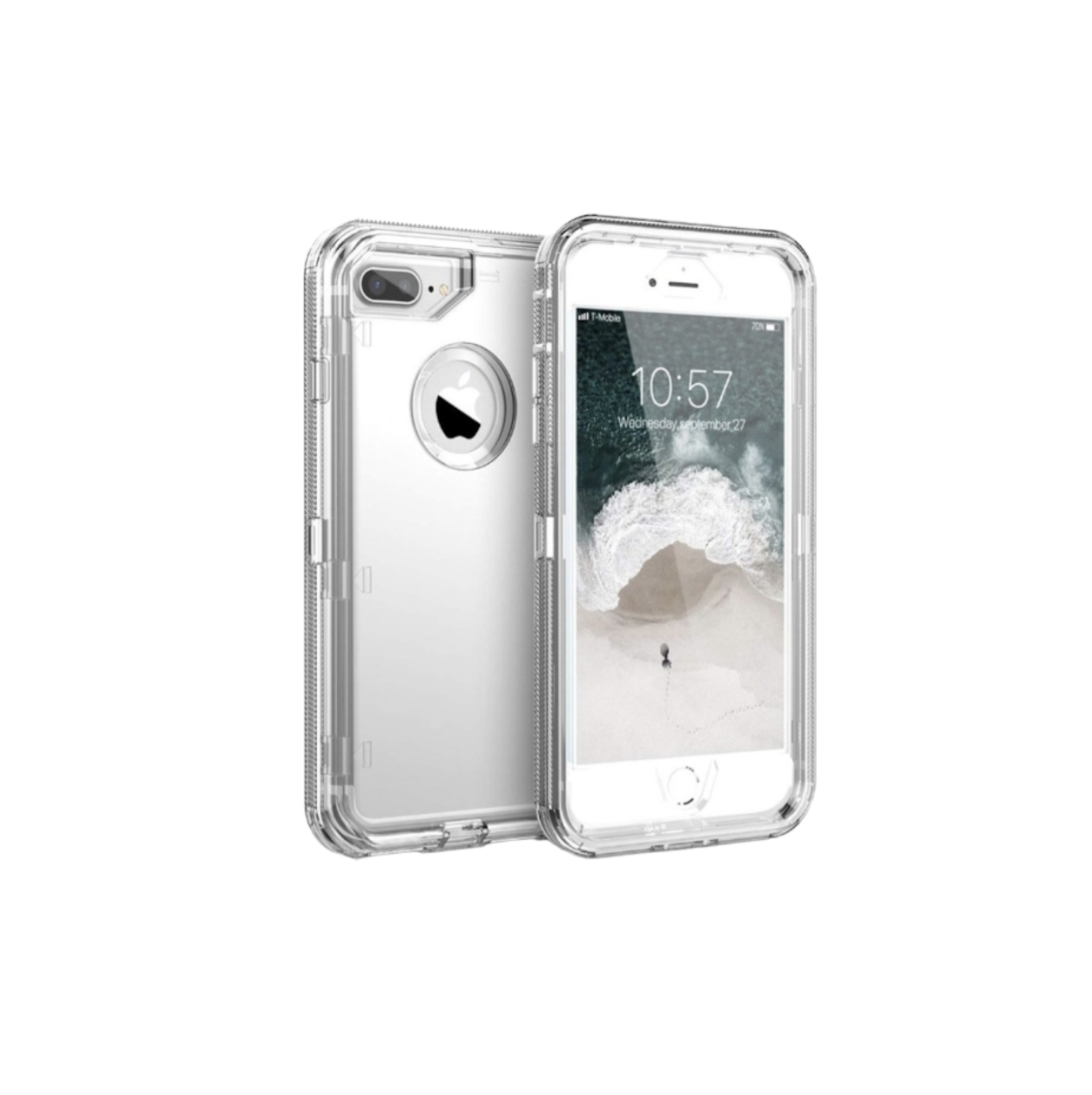 Funda Protector Tipo OtterBox Transparente para iPhone 7/8 Plus más Mica de Cristal Templado Gratis.