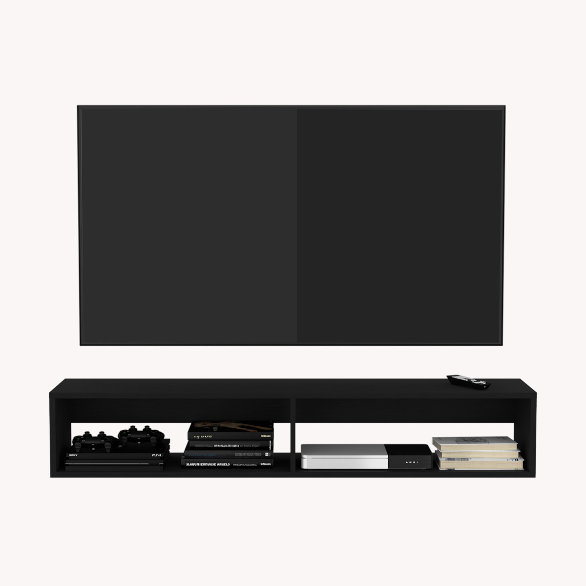 RACK TV ARMABLE FLOTANTE PARA PANTALLA DE 55 PULGADAS.