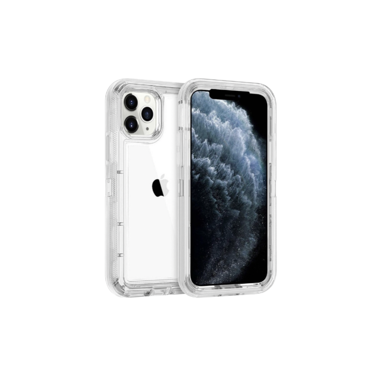 Funda Protector Tipo OtterBox Transparente para iPhone 12 Prox Max más Mica de Cristal Templado Gratis.