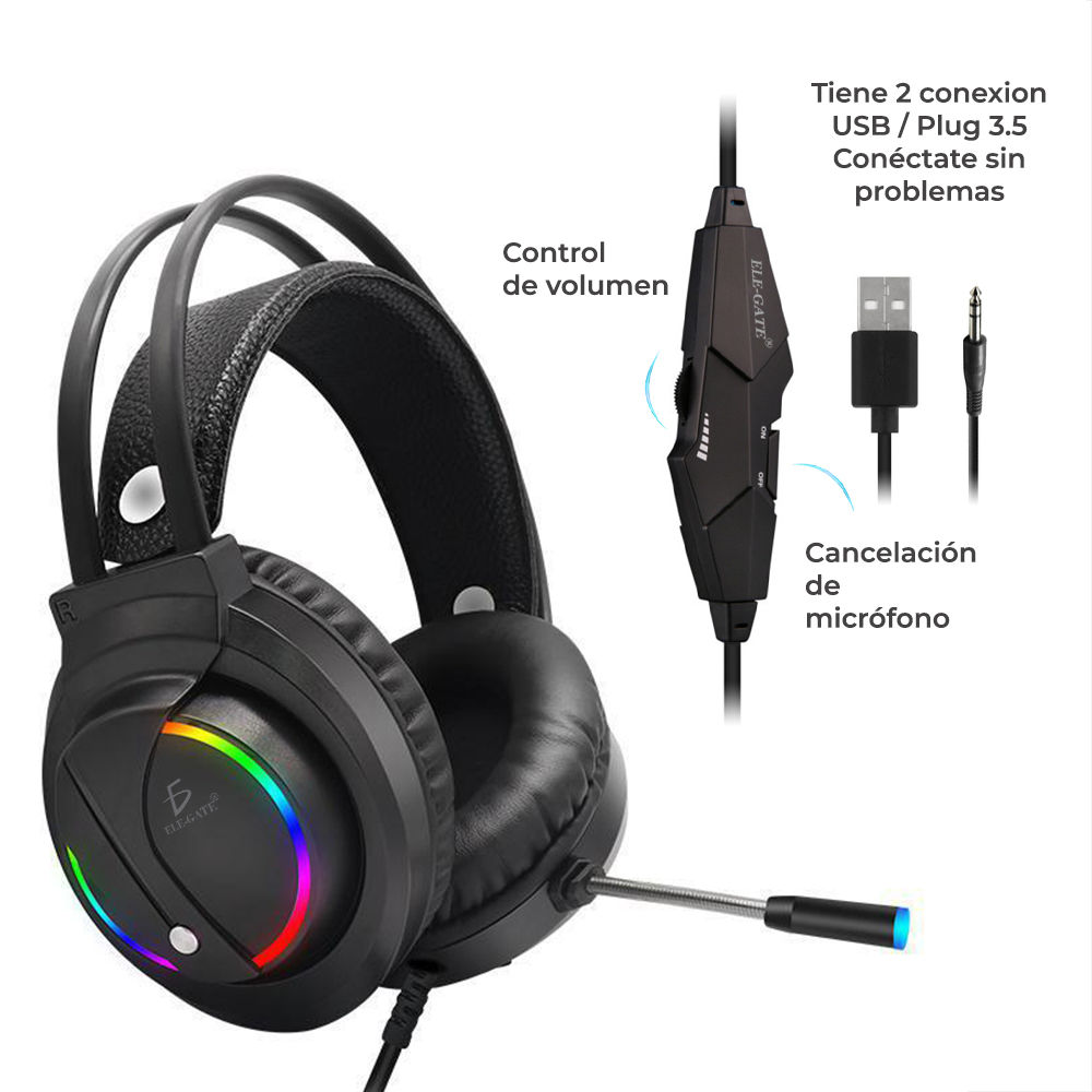 Diadema Audifonos Gamer Rgb Led Colores Ps4 Xbox Pc Laptop