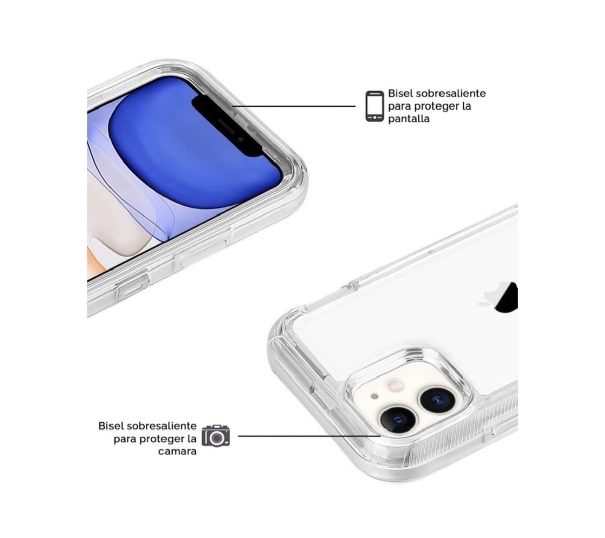 Funda Protector Tipo OtterBox Transparente para iPhone 12 Prox Max más Mica de Cristal Templado Gratis.