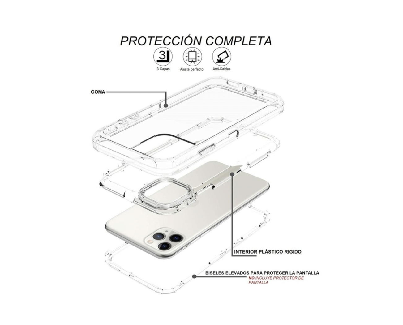 Funda Protector Tipo OtterBox Transparente para iPhone 12 Prox Max más Mica de Cristal Templado Gratis.