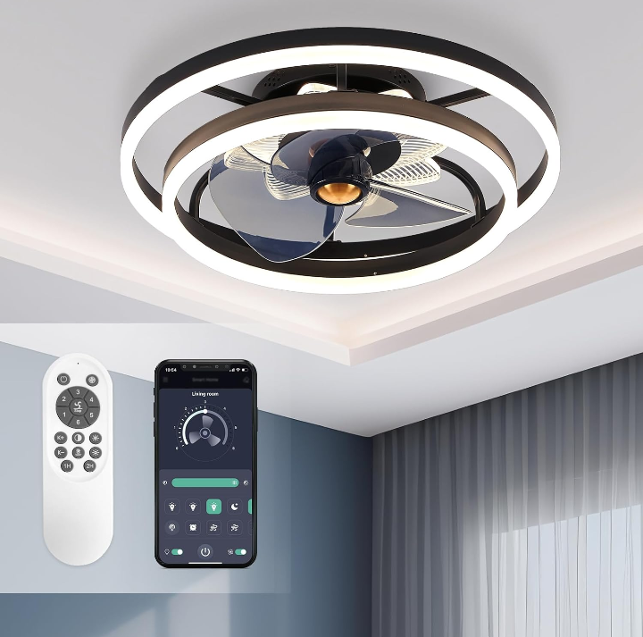 Ventilador de techo con luces control remoto 6 velocidades 3 colores de luz .