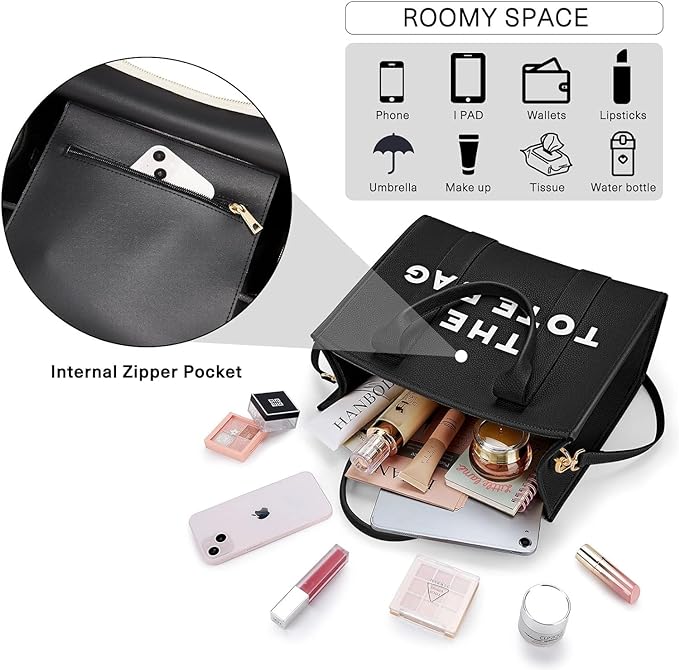A The Tote Bag de piel grande para mujer, Bolsas Totes con cierre, bolsa tote bag mujer, bolsa cruzada de PU para viajes, oficina.