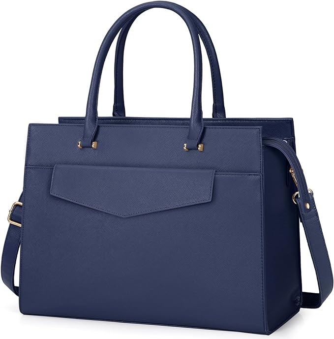 A Bolsa para Laptop Mujer 15.6 Pulgadas 2 Piezas Maletín para Laptop de Cuero Impermeable Bolsa Bandolera para Mujer Tote Bag Grande de Negocios Oficina Viaje (Azul).