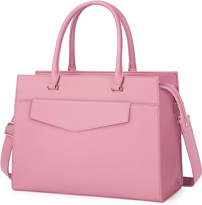 A Bolsa para Laptop Mujer 15.6 Pulgadas 2 Piezas Maletín para Laptop de Cuero Impermeable Bolsa Bandolera para Mujer Tote Bag Grande de Negocios Oficina Viaje (Rosa).