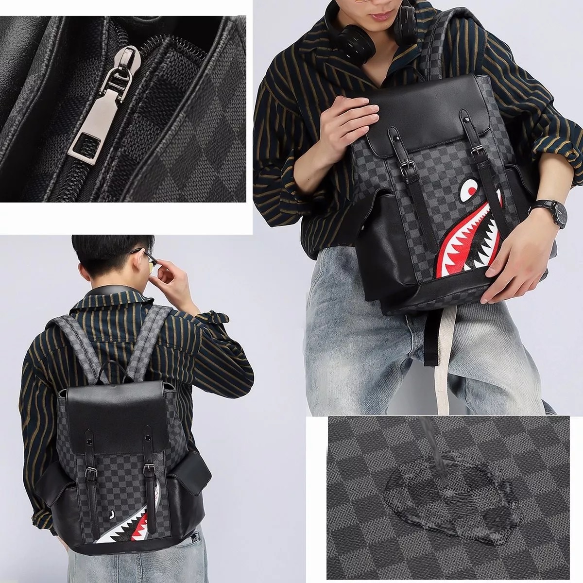 Mochila De Cuero Suave Juvenil Deportiva Tiburón