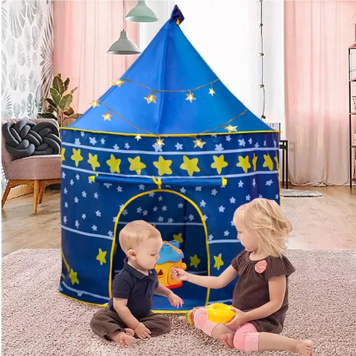 Casa Para Niños Con Luces Juguete Castillo Color Azul