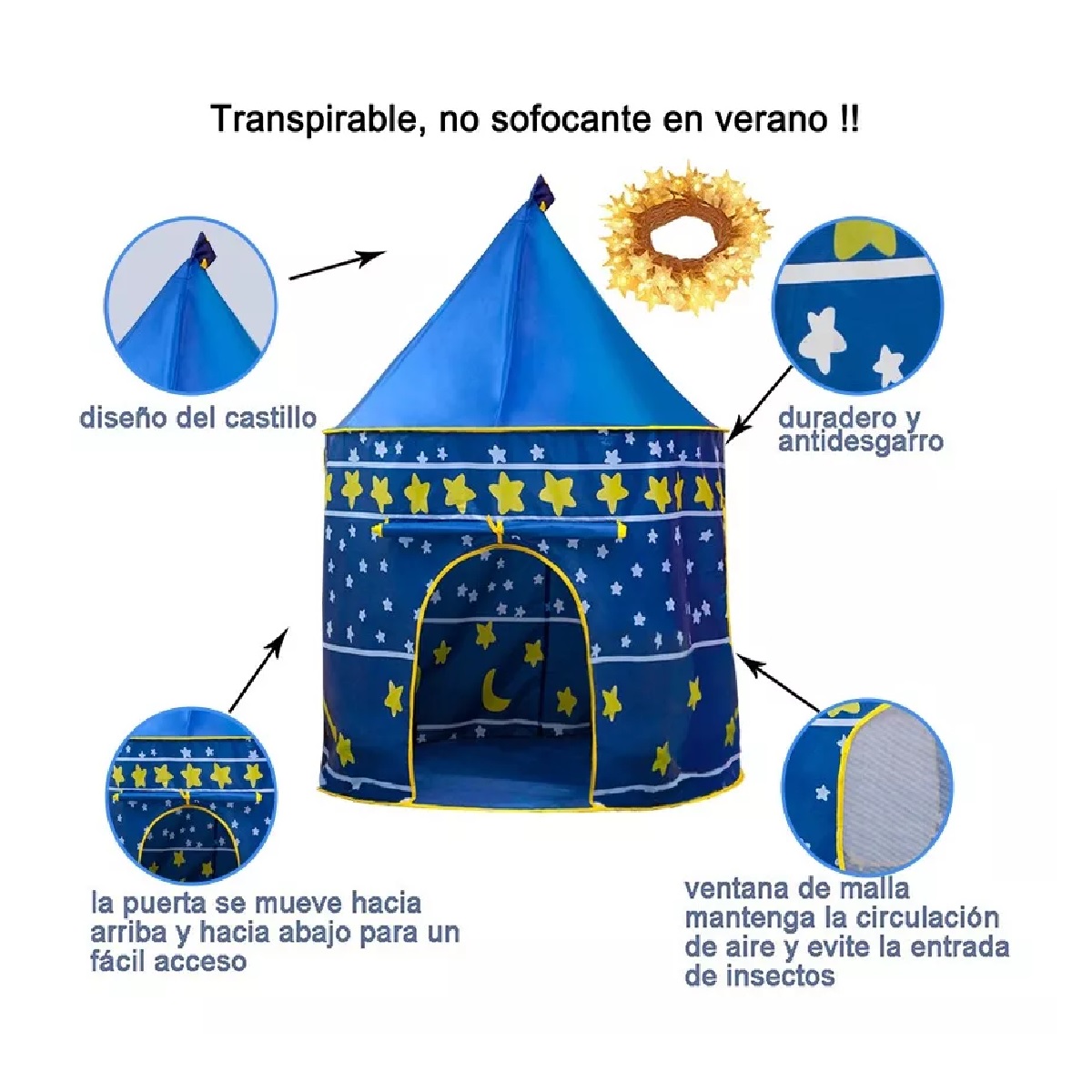 Casa Para Niños Con Luces Juguete Castillo Color Azul