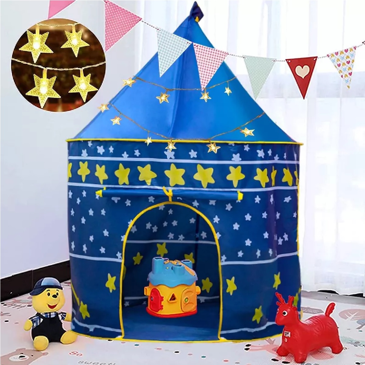 Casa Para Niños Con Luces Juguete Castillo Color Azul