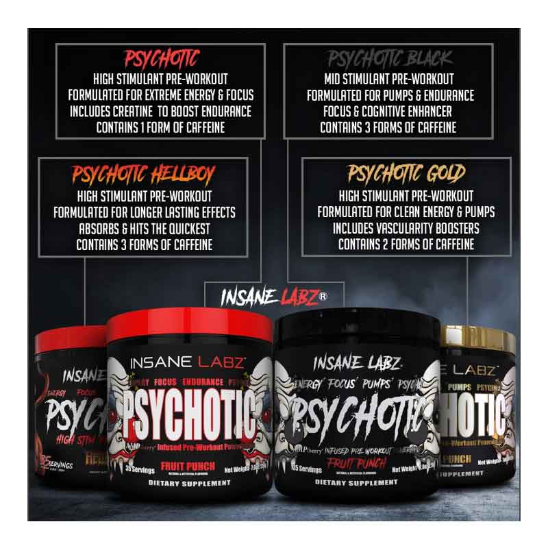 Pre-Entreno Insane Labz Psychotic 376g 60 Serv. - Sandia.