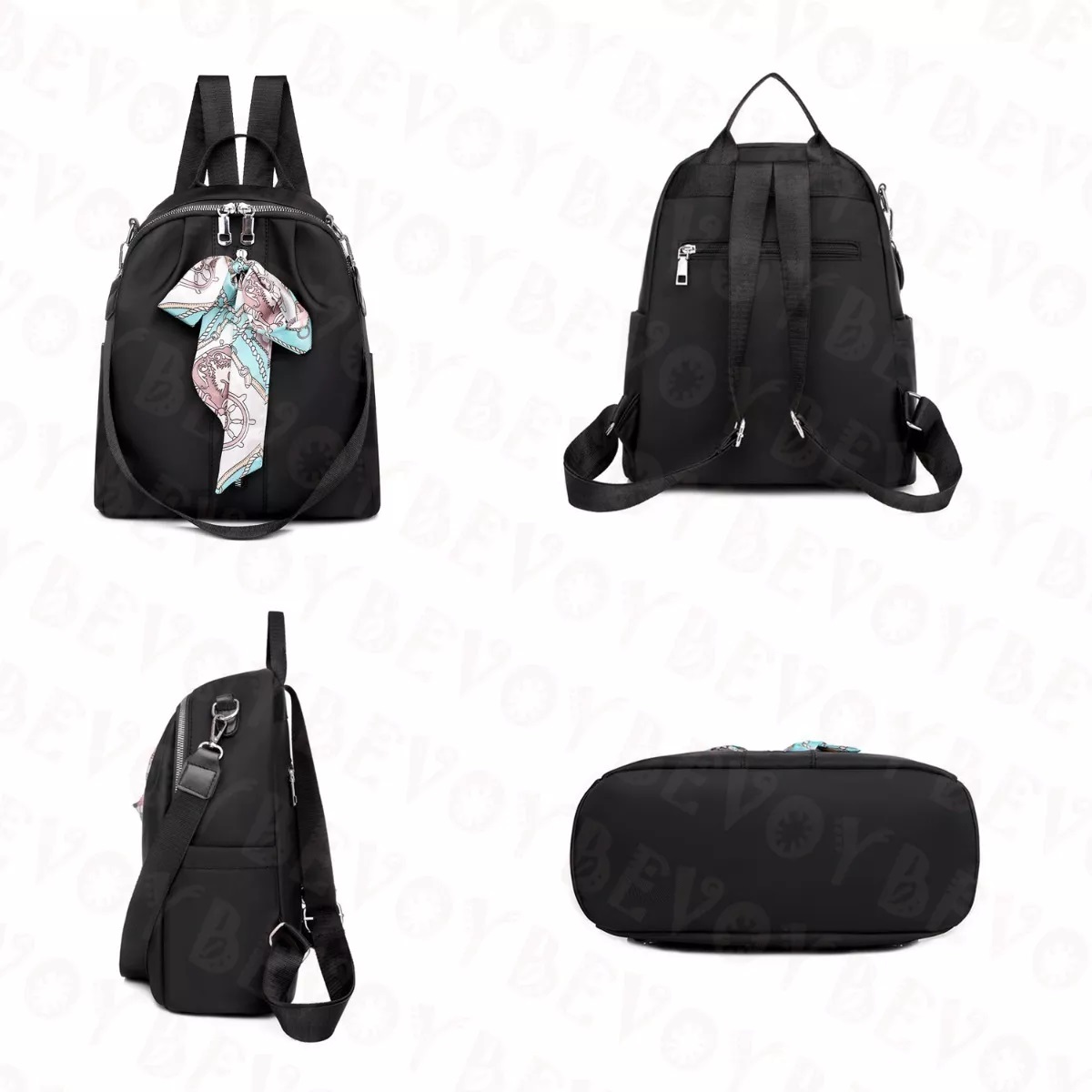 Mochila Bolsa Casual Impermeable Oxford Negro Moño.