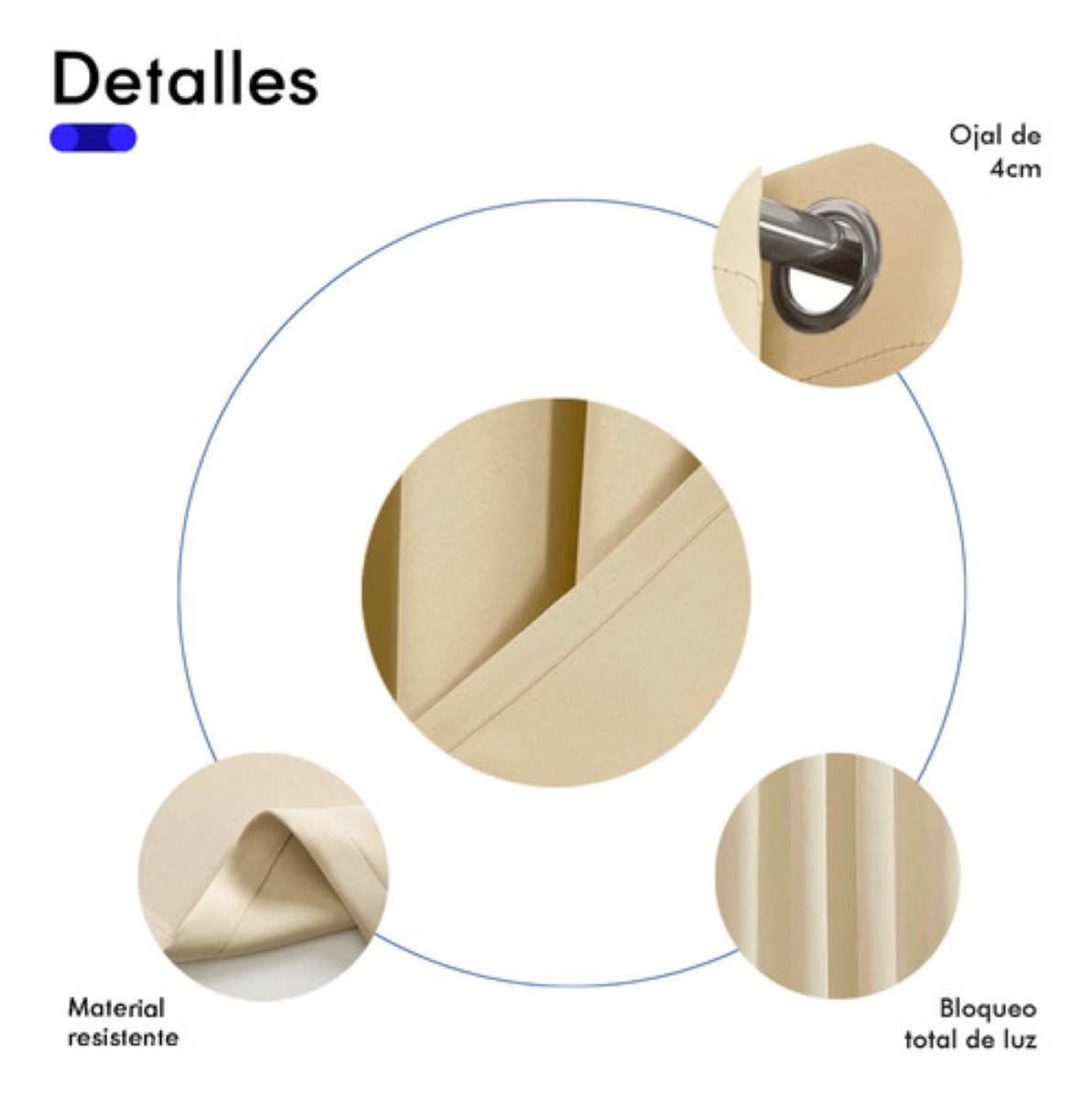 "Cortinas Kitul Blackout Plus Aislamiento Térmico 2 Paneles 215 X 135 Cm Color Beige "