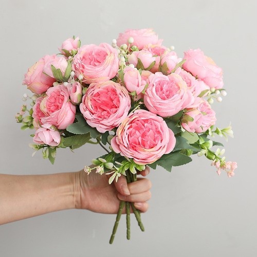 "Flores Peonias Artificiales Ramo Novia Boda Centro Mesa Rosa ".