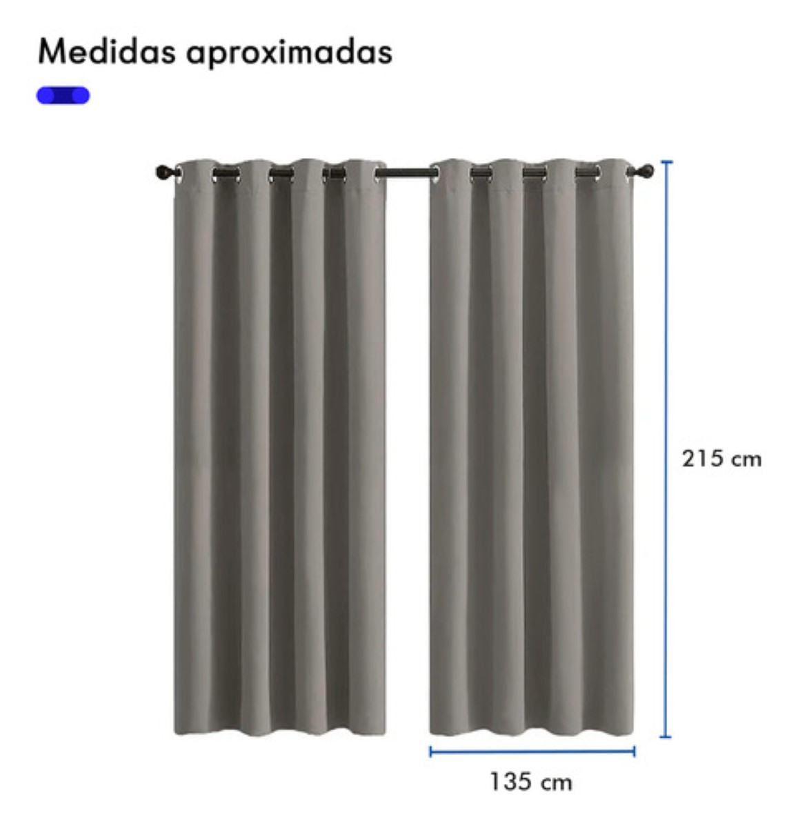 "Cortinas Blackout Aislamiento Térmico 2 Paneles 215 X 135 Cm Color Gris oscuro "