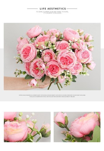 "Flores Peonias Artificiales Ramo Novia Boda Centro Mesa Rosa ".