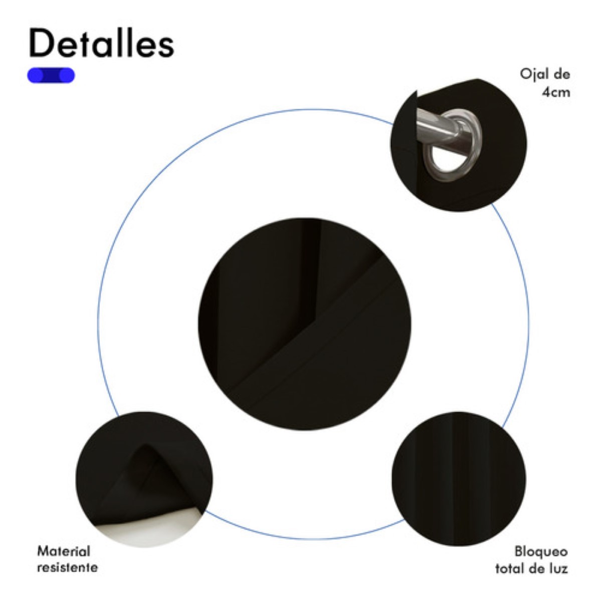 "Cortinas Kitul Blackout Plus Aislamiento Térmico 2 Paneles 215 X 135 Cm Color Negro "