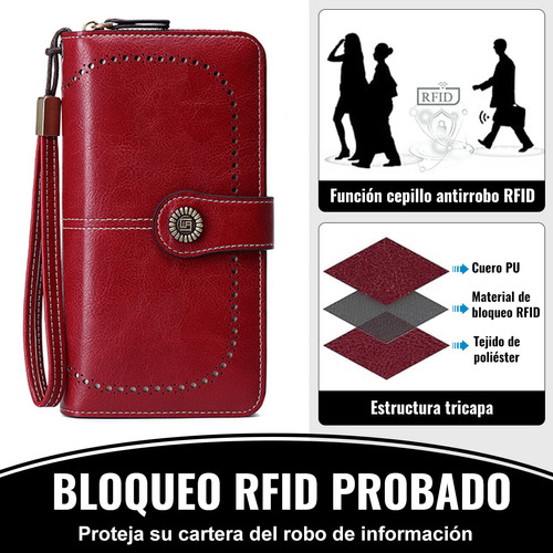 Antirrobo Gran Capacidad Cartera Para Mujer Billetera Retro