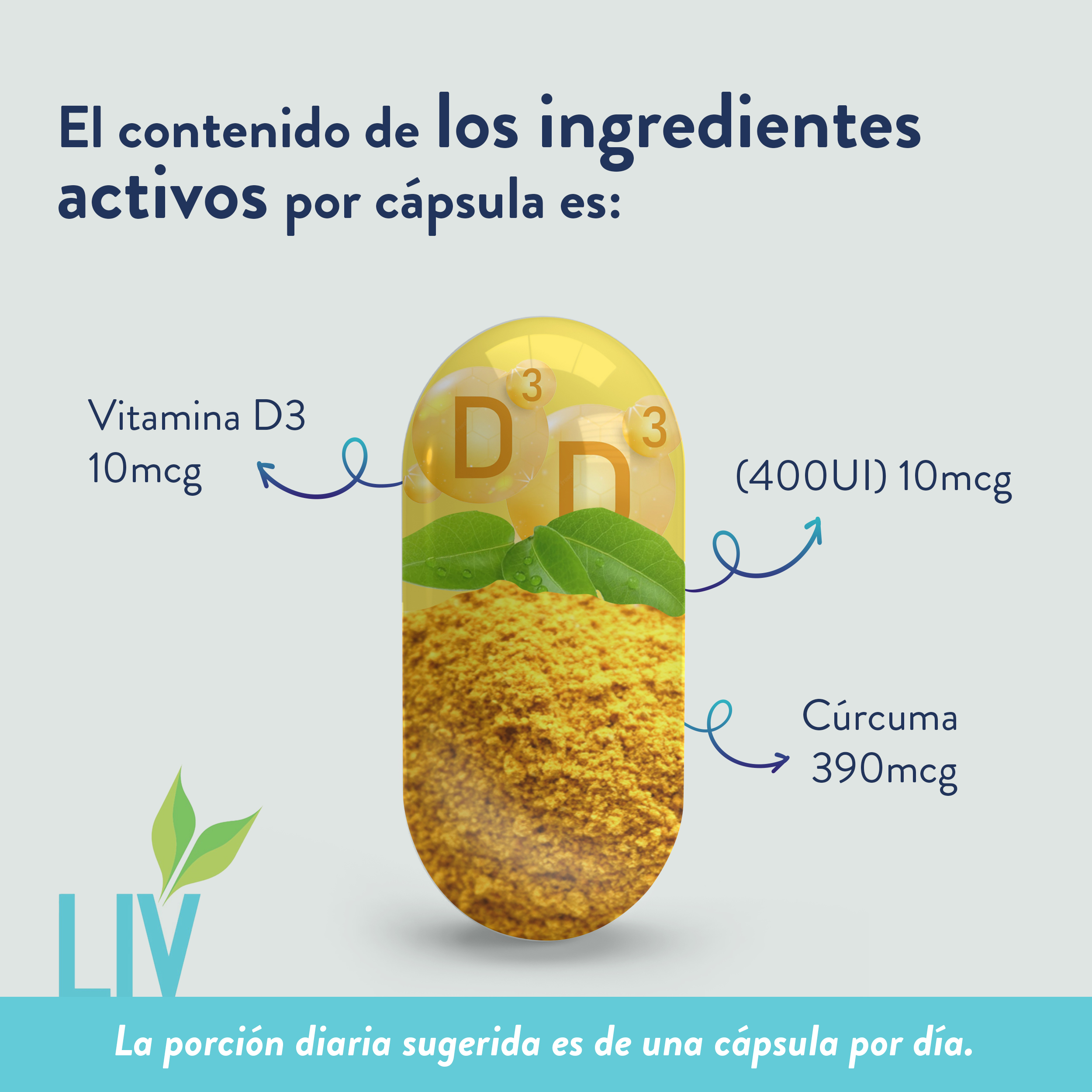Suplemento alimenticio a base de Cúrcuma, Vitamina D3 y Estearato de magnesio con 60 Cápsulas de 400 mg | Pack 2 frascos con 30 capsulas cada uno.