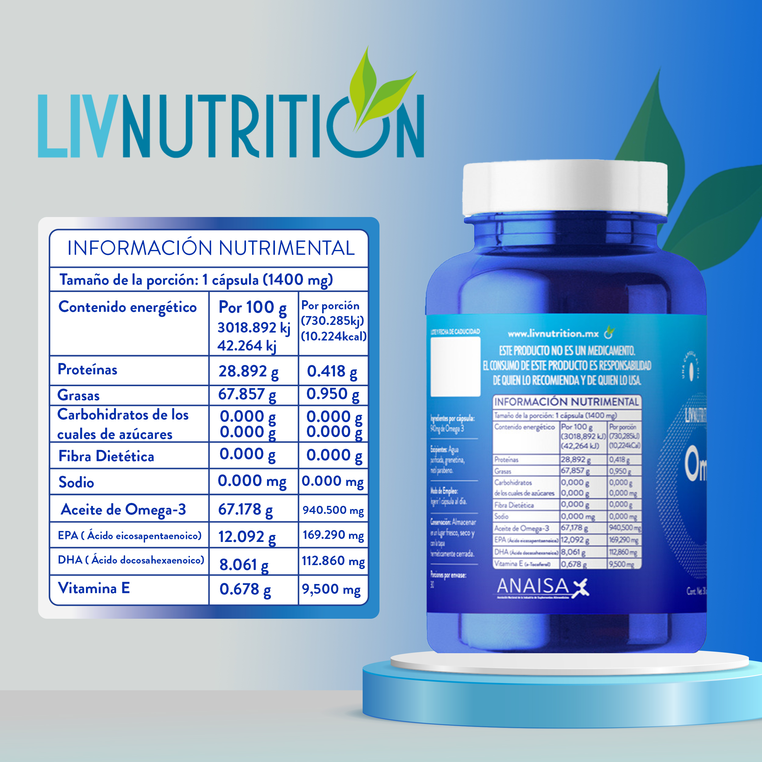  Omega 3 Suplemento Alimenticio a base de Pescado con 60 cápsulas de 1400 mg | 18% EPA | 12% DHA | Pack 2 frascos con 30 capsulas cada uno.