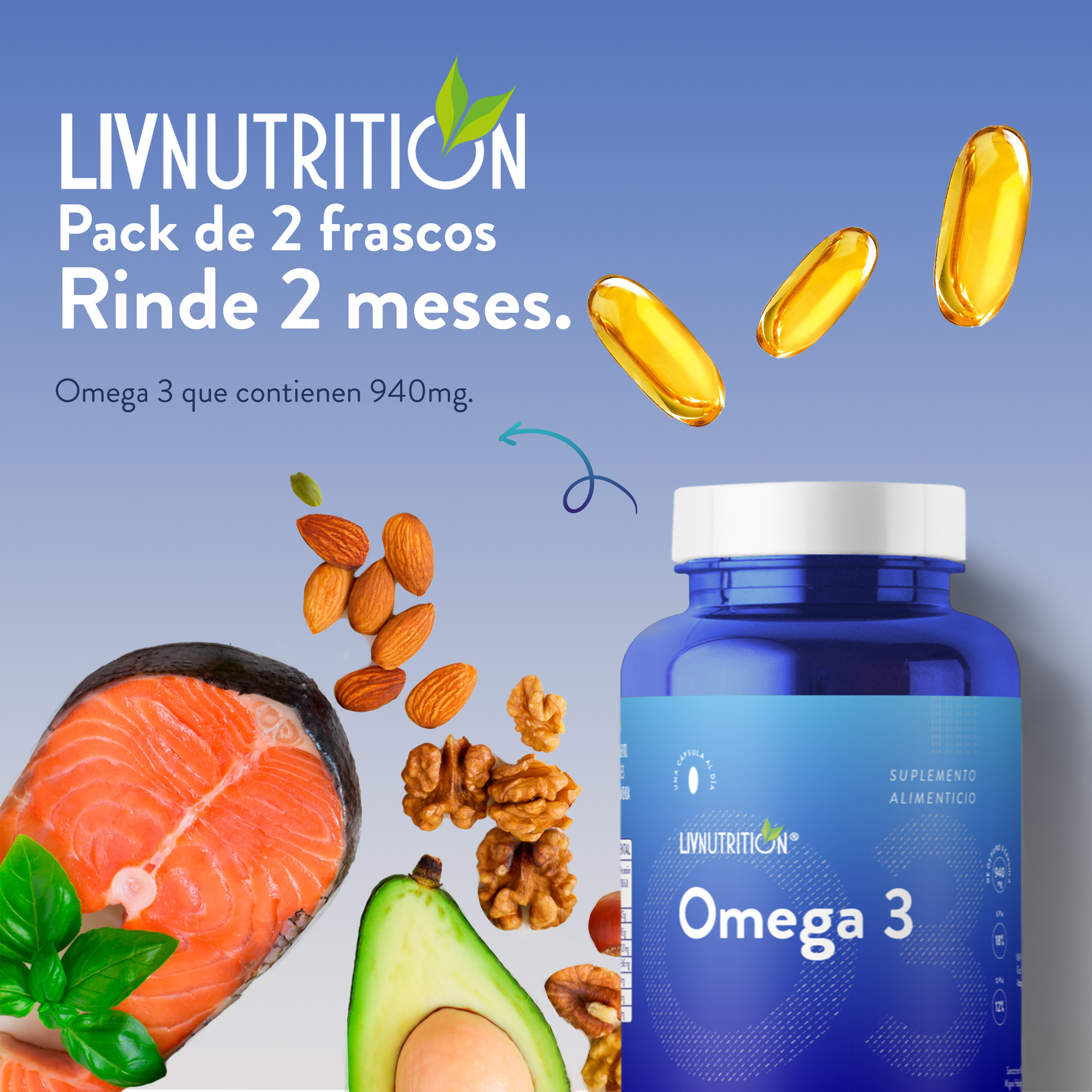  Omega 3 Suplemento Alimenticio a base de Pescado con 60 cápsulas de 1400 mg | 18% EPA | 12% DHA | Pack 2 frascos con 30 capsulas cada uno.