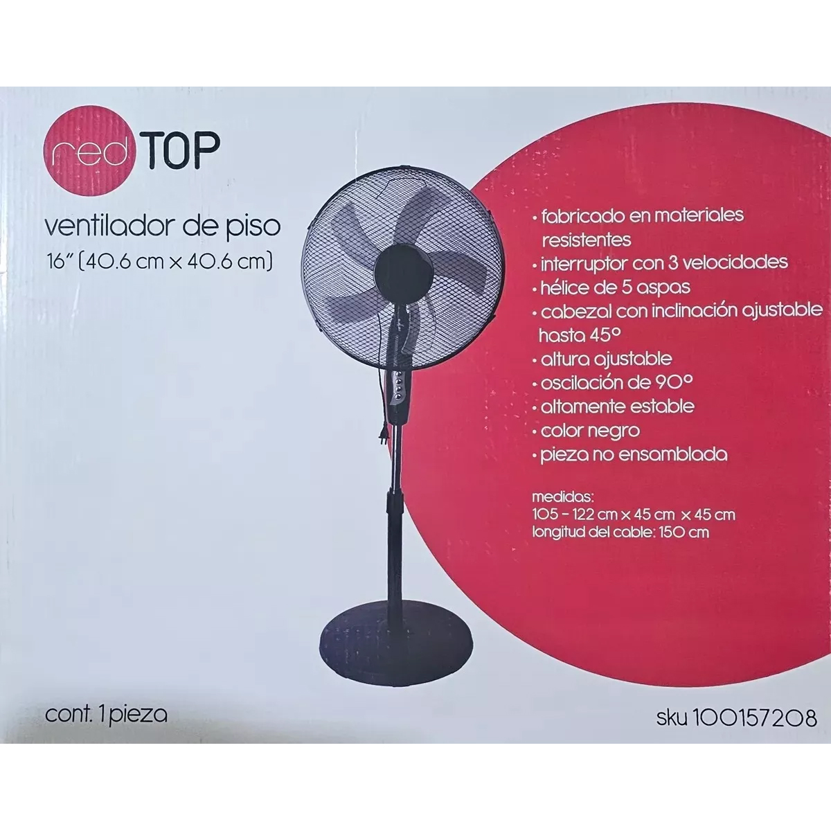 Ventilador De Piso 16 PuLG 3 Vel Giro 90° Ajustable Red Top Cantidad De Aspas 5 Estructura Negro Aspas Neg Diámetro 1 Frecuencia 1 Material De Las Aspas Plástico.