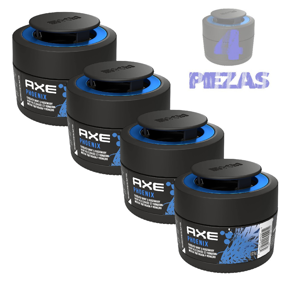 4 Pack Aromatizante Auto AXE GEL Dark Phoenix aroma Menta y Romero.
