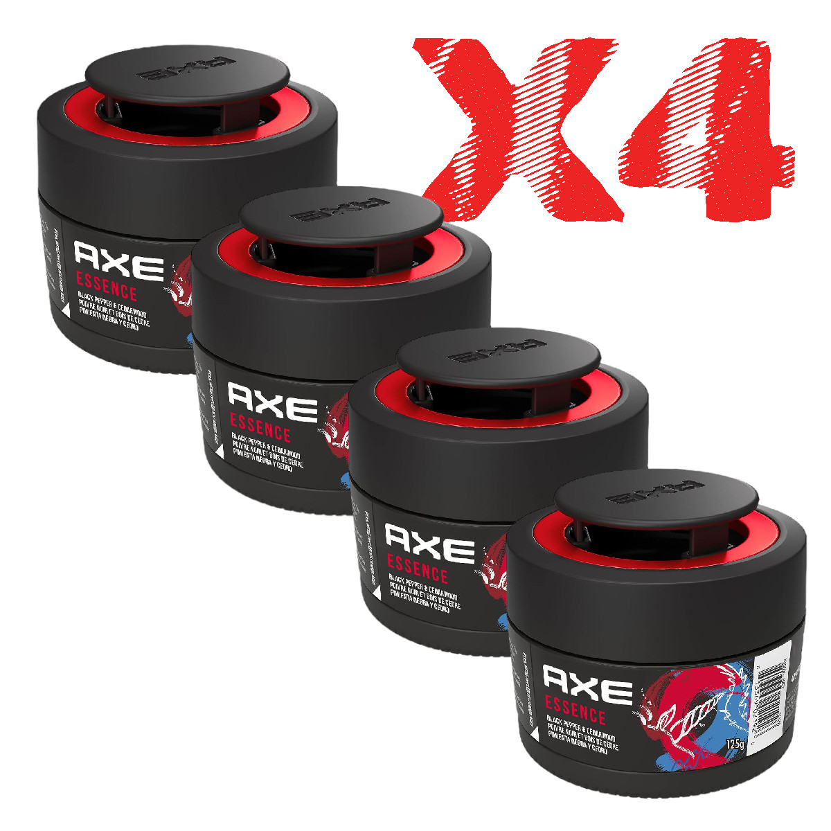 4 Pack Aromatizante Auto AXE GEL Dark Essence aroma Pimienta y Cedro.