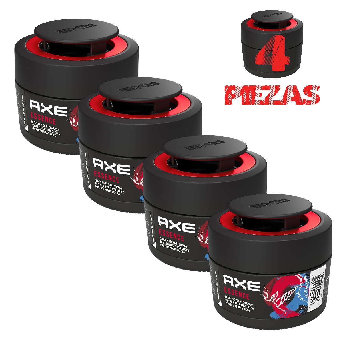 4 Pack Aromatizante Auto AXE GEL Dark Essence aroma Pimienta y Cedro.