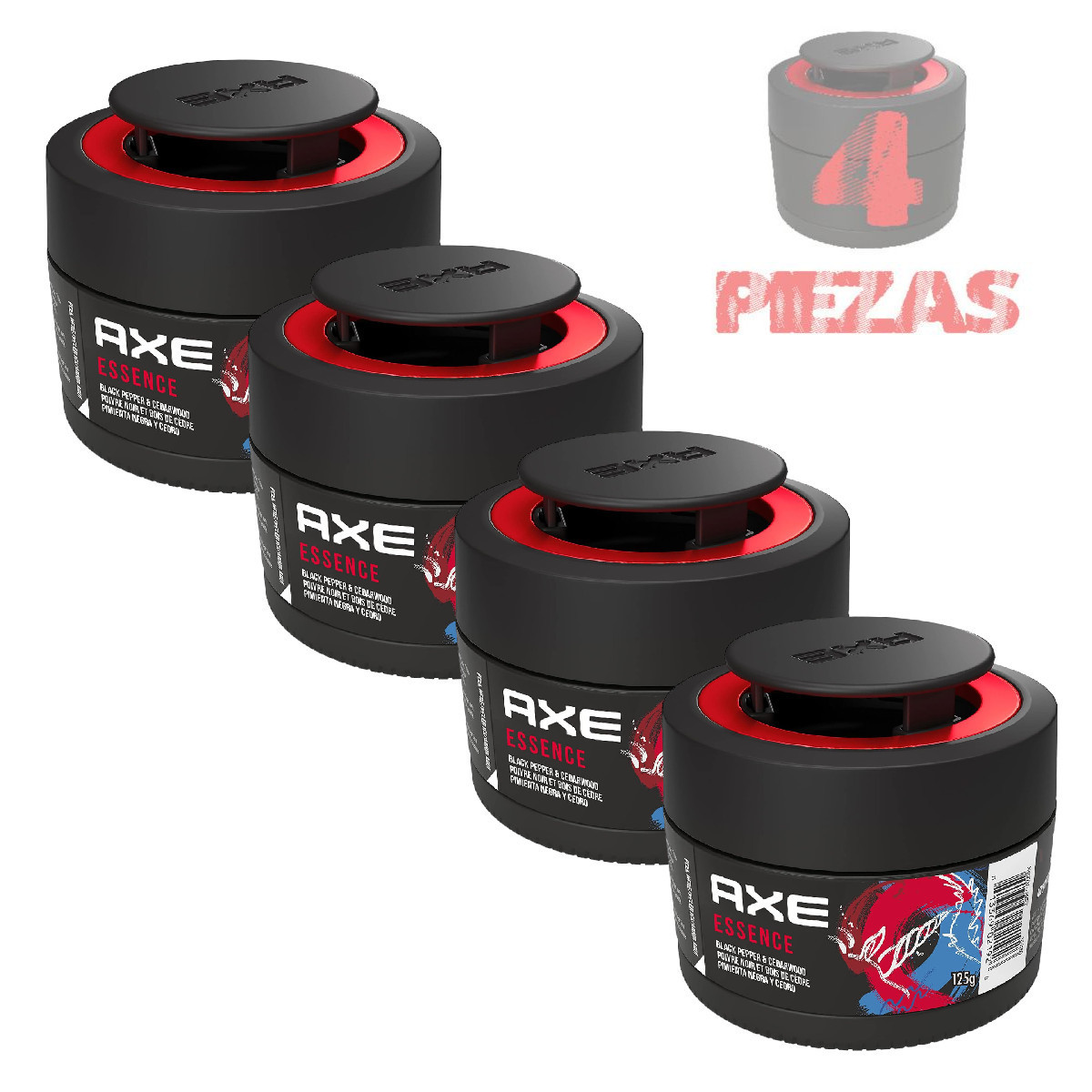 4 Pack Aromatizante Auto AXE GEL Dark Essence aroma Pimienta y Cedro.