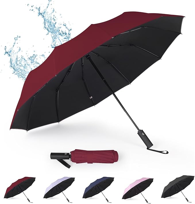 TERPORT Paraguas Plegable de la luvia y Sombrilla de protección UV, Paraguas Plegable de botón de apertura y cierre automático, Paraguas con 12 varillas, Ligero y compacto para usar de una sola mano, para hombres y mujeres.