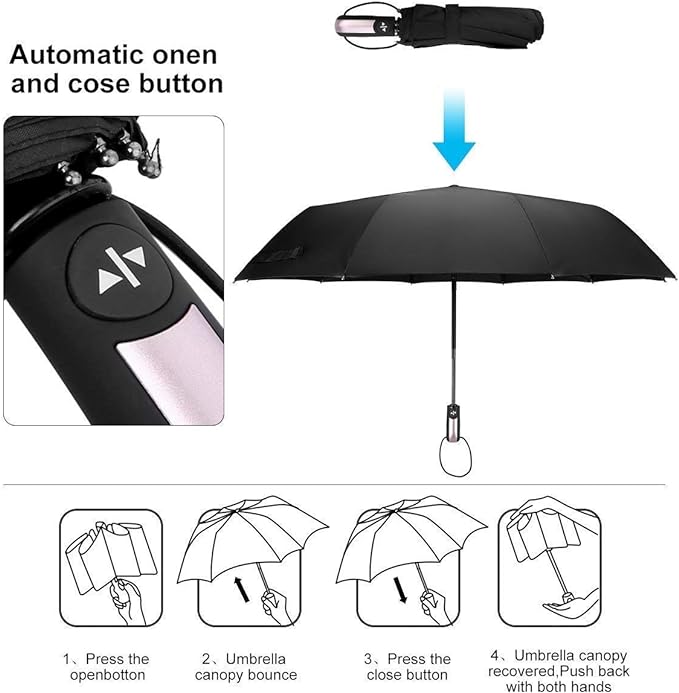 Salandens Paraguas,Sombrillas Para Lluvia Automático,Encendido y Apagado Automático,Paraguas Con 10 Varillas,Sombrilla Para Protección Uv,Paraguas Para Lluvia Anti-Viento,Paraguas De Bolsillo.