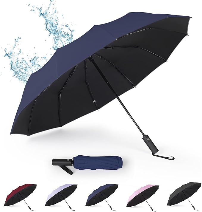 TERPORT Paraguas Plegable de la luvia y Sombrilla de protección UV, Paraguas Plegable de botón de apertura y cierre automático, Paraguas con 12 varillas, Ligero y compacto para usar de una sola mano, para hombres y mujeres.