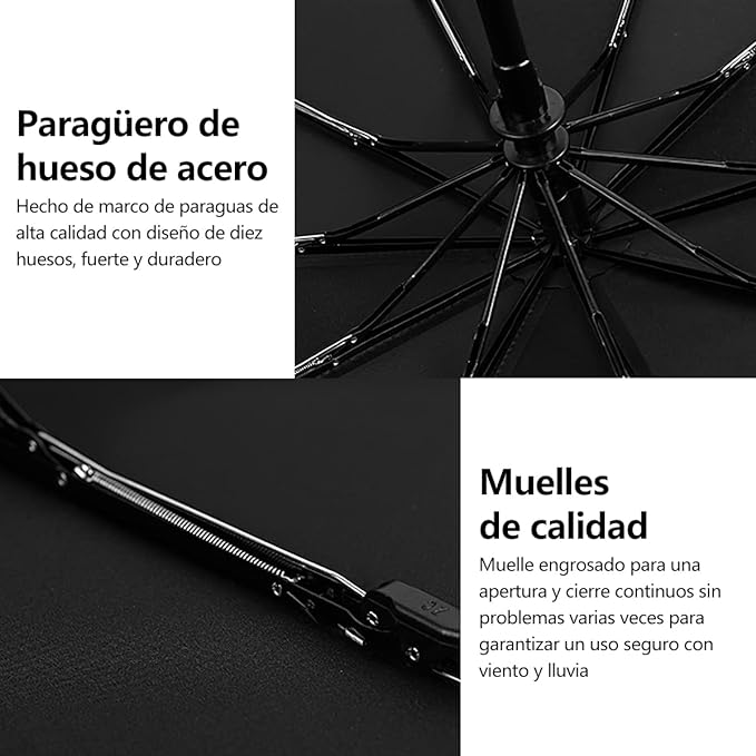 Salandens Paraguas,Sombrillas Para Lluvia Automático,Encendido y Apagado Automático,Paraguas Con 10 Varillas,Sombrilla Para Protección Uv,Paraguas Para Lluvia Anti-Viento,Paraguas De Bolsillo.