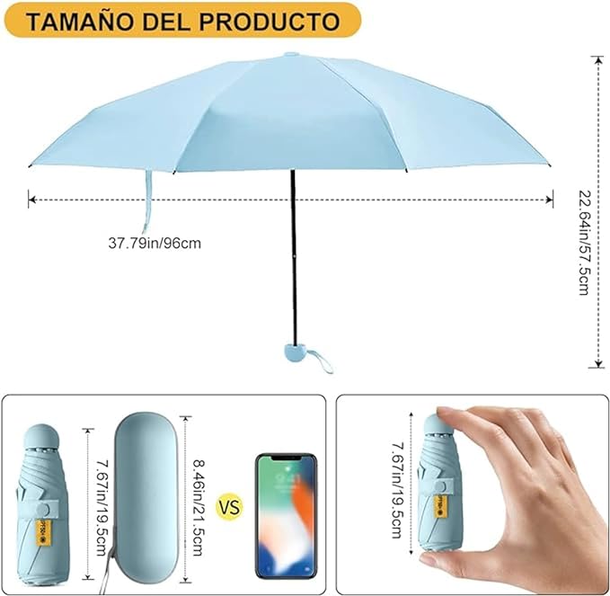RENDIN Sombrilla UV-Eight Bones and Five Folds Paraguas Plegable,Lightweight Mini Paraguas de Bolsillo Reforzado.