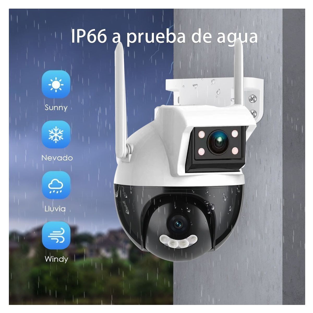 Camara De Seguridad Doble Lente 2+2mpx WIFI PTZ 360 grados Para Interiores y Exteriores.