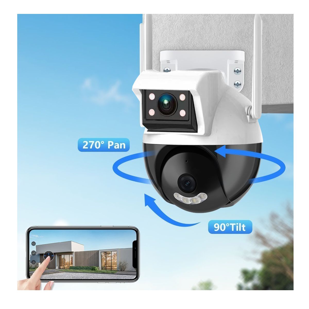 Camara De Seguridad Doble Lente 2+2mpx WIFI PTZ 360 grados Para Interiores y Exteriores.