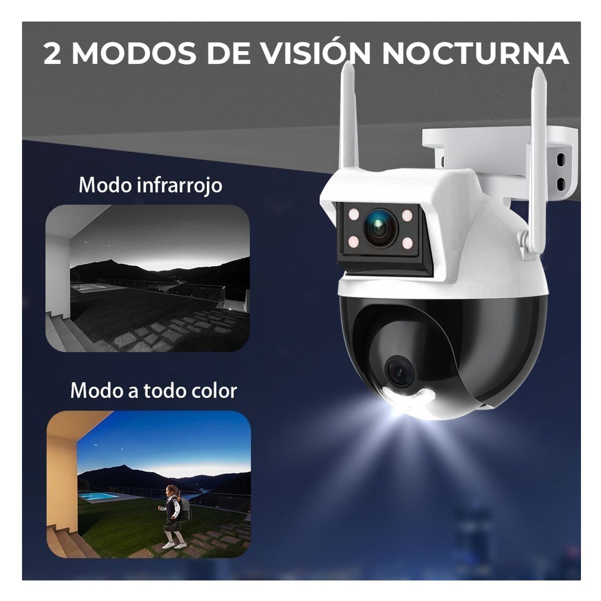 Camara De Seguridad Doble Lente 2+2mpx WIFI PTZ 360 grados Para Interiores y Exteriores.