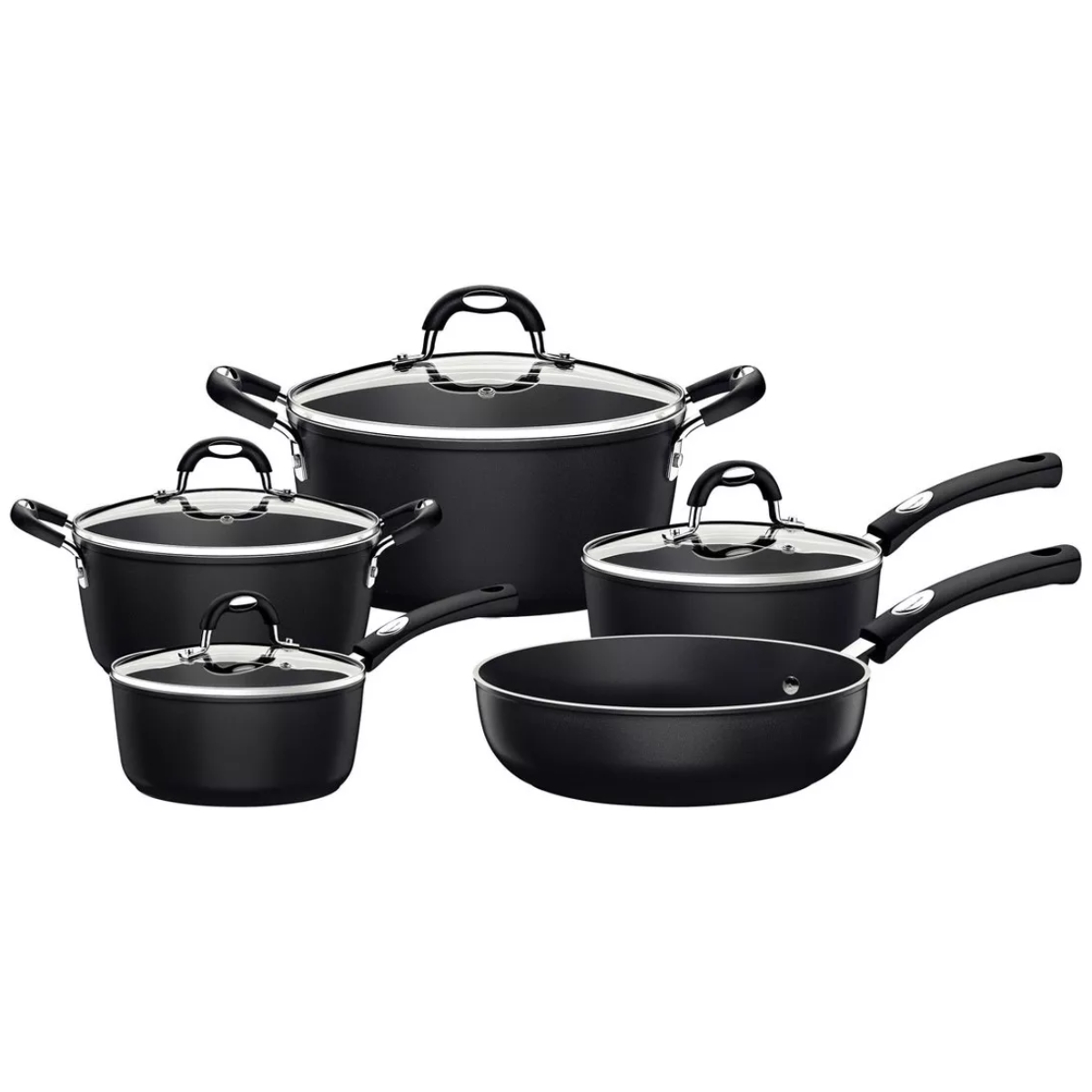 Batería de Cocina Tramontina Mónaco 9 Piezas Aluminio Inducción - Negro.
