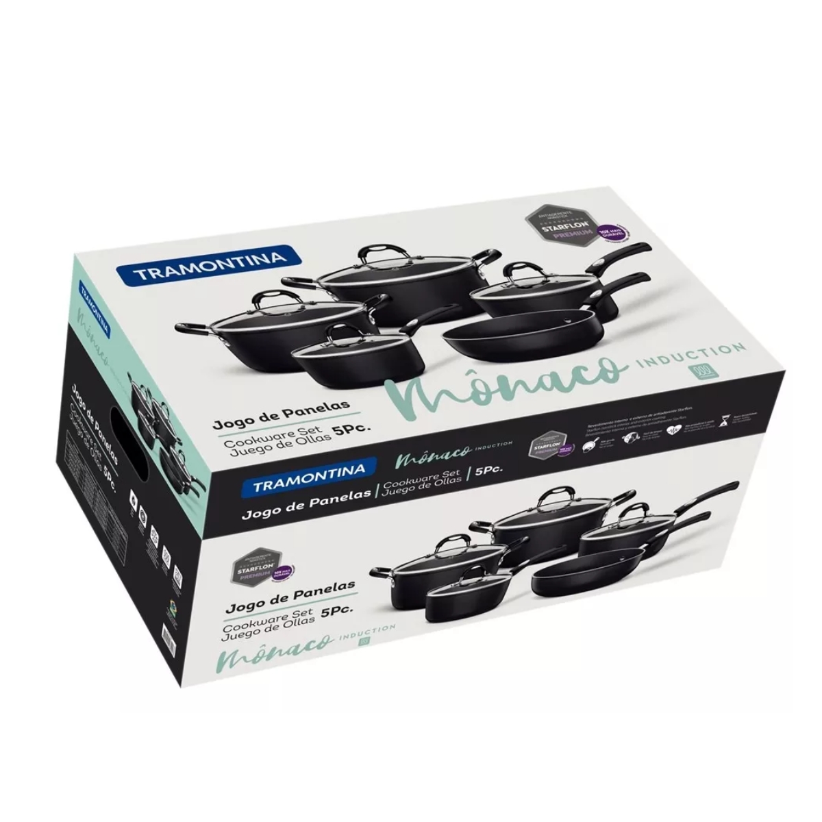 Batería de Cocina Tramontina Mónaco 9 Piezas Aluminio Inducción - Negro.
