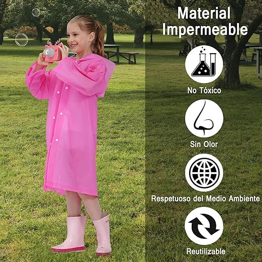 Poncho de Lluvia, Poncho de Lluvia para Niños,Chubasqueros Impermeable, Reutilizable EVA Ponchos Impermeables Chaquetas Capa Lluvia con Capucha Adecuado.
