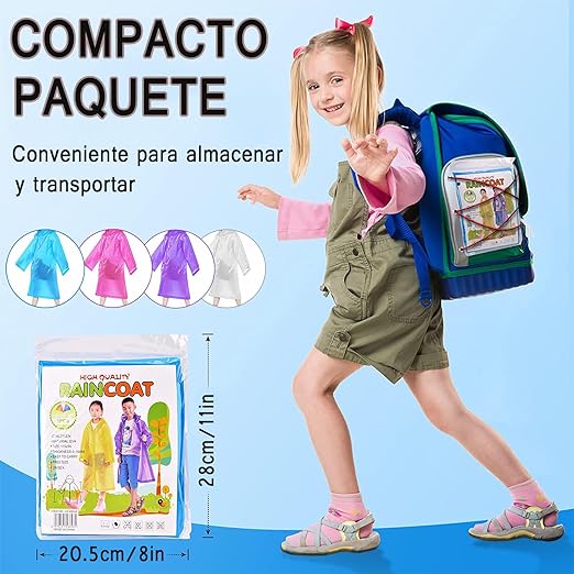 Poncho de Lluvia, Poncho de Lluvia para Niños,Chubasqueros Impermeable, Reutilizable EVA Ponchos Impermeables Chaquetas Capa Lluvia con Capucha Adecuado.