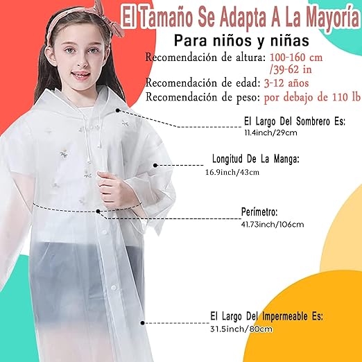Poncho de Lluvia, Poncho de Lluvia para Niños,Chubasqueros Impermeable, Reutilizable EVA Ponchos Impermeables Chaquetas Capa Lluvia con Capucha Adecuado.