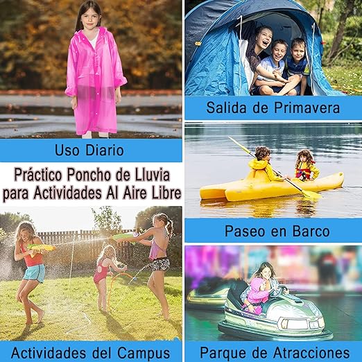 Poncho de Lluvia, Poncho de Lluvia para Niños,Chubasqueros Impermeable, Reutilizable EVA Ponchos Impermeables Chaquetas Capa Lluvia con Capucha Adecuado.