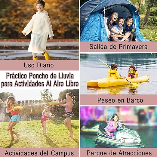 Poncho de Lluvia, Poncho de Lluvia para Niños,Chubasqueros Impermeable, Reutilizable EVA Ponchos Impermeables Chaquetas Capa Lluvia con Capucha Adecuado.