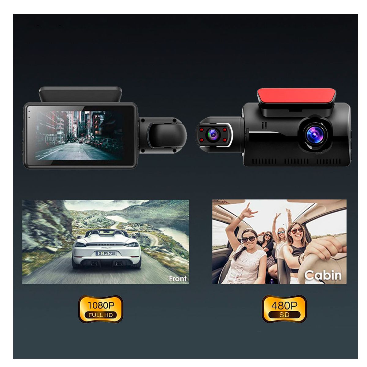 Camara Dashcam Para Autos Doble Lente Grabacion Frontal e Interna 1080p + 480p.