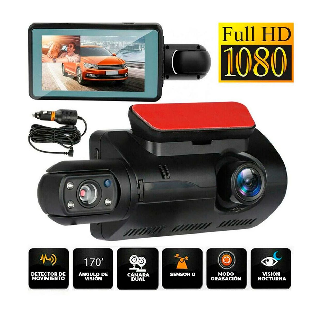 Camara Dashcam Para Autos Doble Lente Grabacion Frontal e Interna 1080p + 480p.