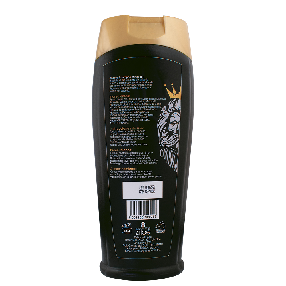 Shampoo para hombres con Minoxidil ANDROS 400 ml Sin parabenos